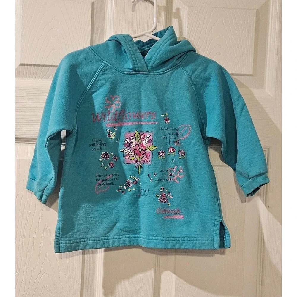 Vintage OshKosh Hoodie 2T USA Made Floral Wildflowers Sweatshirt Toddler